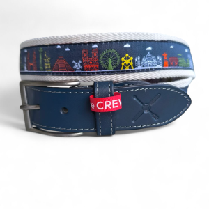 cinturón ciudades de cuero y lona beige- The Sioux Crew