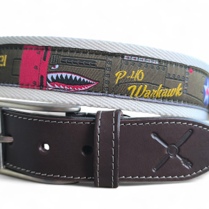 cinturón avión P40 de cuero y lona beige- The Sioux Crew