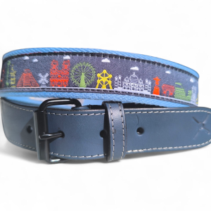 cinturón ciudades de cuero y lona azul celeste- The Sioux Crew